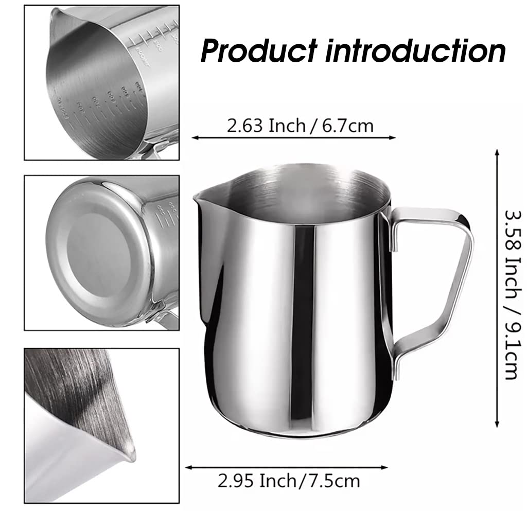 HASTHIP 20oz Milk Frothing Pitcher with Scale Stainless Steel Espresso Milk Frothing Pitchers for Cappuccino Barista Steam Pitchers Milk Jug Cup with Decorating Pen Latte Art HASTHIP 20oz Milk Frothing Pitcher with Scale Stainless Steel Espresso Milk Frothing Pitchers for Cappuccino Barista Steam Pitchers Milk Jug Cup with Decorating Pen Latte Art